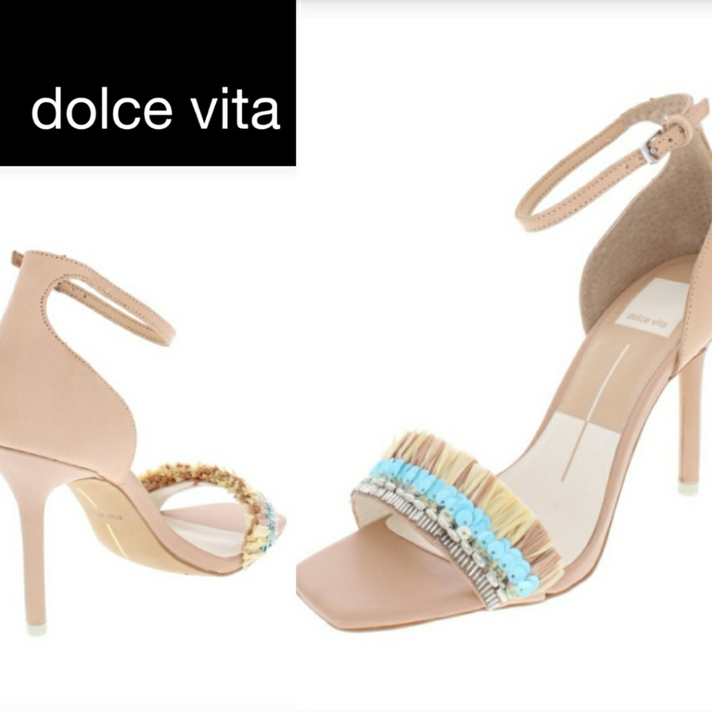 Dolce Vita Nude Hyper Fringe Ankle Strap Sandal